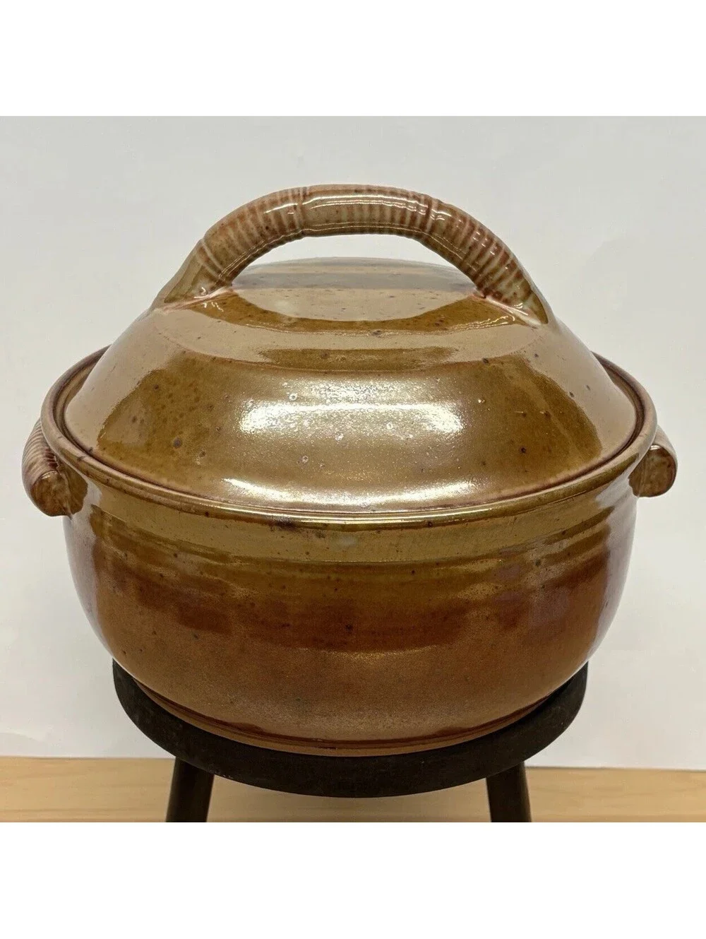 Vintage Studio Pottery Lidded Casserole Artist Signed Stoneware MCM